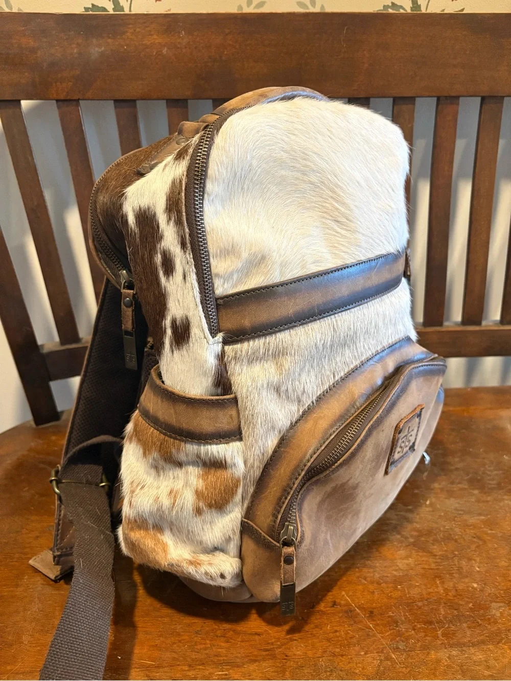 STS Ranchwear Cream Hair-On Hide & Brown Leather Backpack